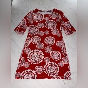 Hatley circle print Knit dress orange white 3/4 sleeve stretch m